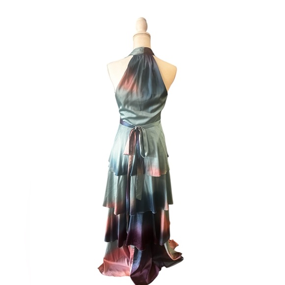 Hutch Amora ombré tiered Satin maxi gown Halter Wrap Dress bohemian maximalist S - Picture 2 of 7